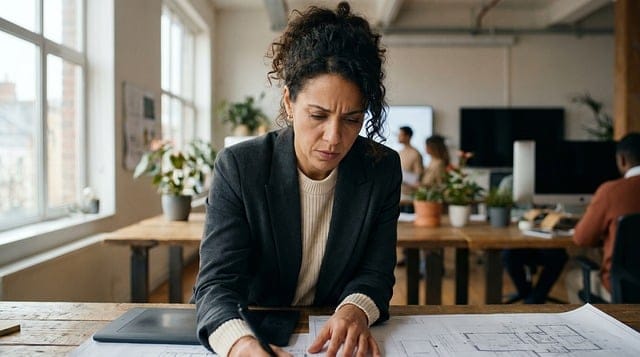 Retraite des professions libérales : architecte à son bureau devant ses plans